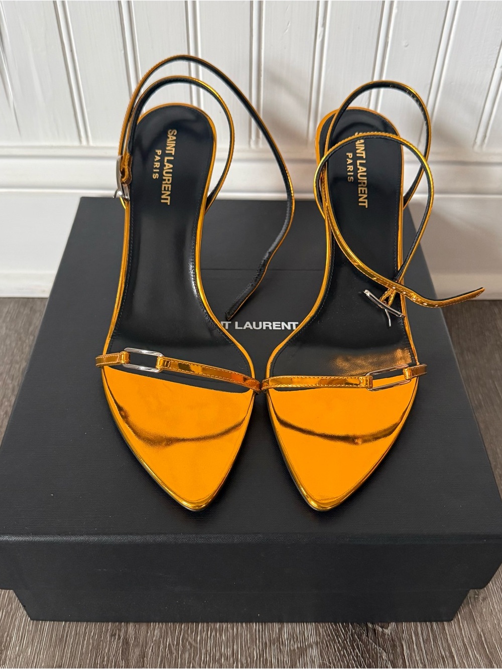 Saint Laurent YSL 75mm Kitty sandals GOLD - Picture 5 of 10